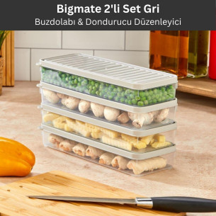 bigmate 2'li Şeffaf Saklama Kabı 2x1 Lt BGMT1115 Mikrodalga Buzdolabı ve Dondurucu Uyumlu Düzenleyici