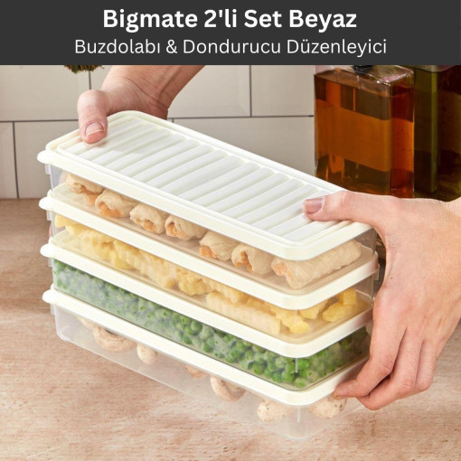 bigmate 2'li Şeffaf Saklama Kabı 2x1 Lt BGMT1115 Mikrodalga Buzdolabı ve Dondurucu Uyumlu Düzenleyici