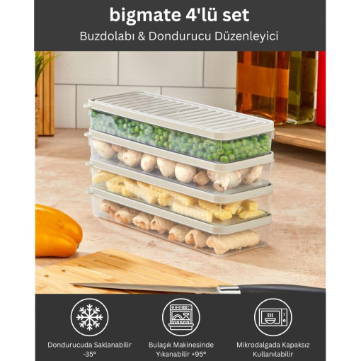 bigmate BGMT1515 4'lü Şeffaf Saklama Kabı 4x1 Lt Mikrodalga Buzdolabı ve Dondurucu Uyumlu Düzenleyici bigmate BGMT1515 4'lü Şeffaf Saklama Kabı 4x1 Lt Mikrodalga Buzdolabı ve Dondurucu Uyumlu Düzenleyici