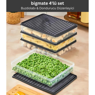 bigmate BGMT2525 4'lü Şeffaf Saklama Kabı 4x2,5 Lt Mikrodalga Buzdolabı ve Dondurucu Uyumlu Düzenleyici