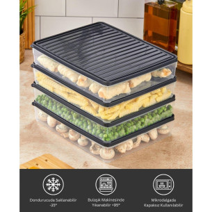 bigmate BGMT2525 4'lü Şeffaf Saklama Kabı 4x2,5 Lt Mikrodalga Buzdolabı ve Dondurucu Uyumlu Düzenleyici