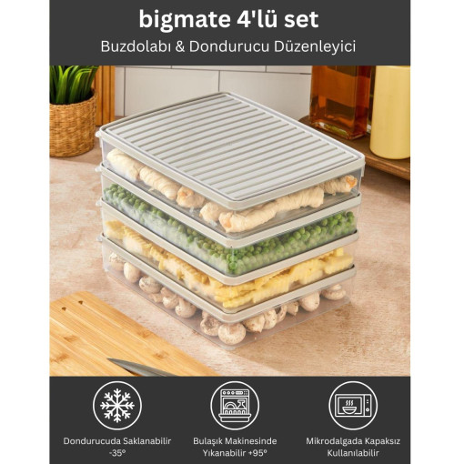 bigmate BGMT2525 4'lü Şeffaf Saklama Kabı 4x2,5 Lt Mikrodalga Buzdolabı ve Dondurucu Uyumlu Düzenleyici bigmate BGMT2525 4'lü Şeffaf Saklama Kabı 4x2,5 Lt Mikrodalga Buzdolabı ve Dondurucu Uyumlu Düzenleyici