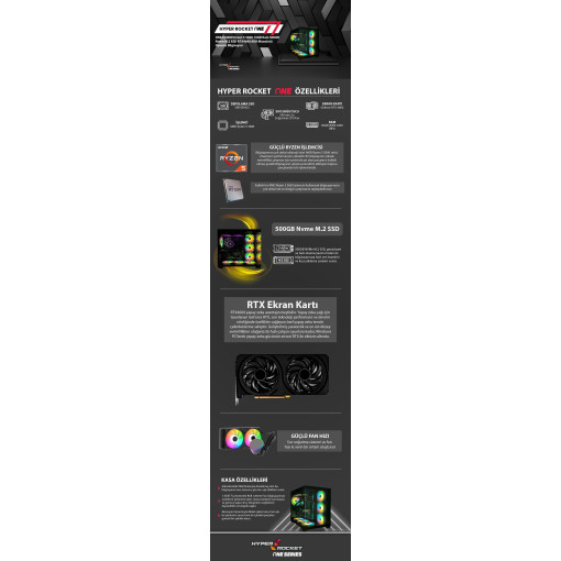 HYPER ROCKET One HRA164060 Ryzen 5 5600 16GB Ram 500GB Nvme M.2 SSD RTX4060 8GB Masaüstü Oyuncu Bilgisayarı HYPER ROCKET One HRA164060 Ryzen 5 5600 16GB Ram 500GB Nvme M.2 SSD RTX4060 8GB Masaüstü Oyuncu Bilgisayarı