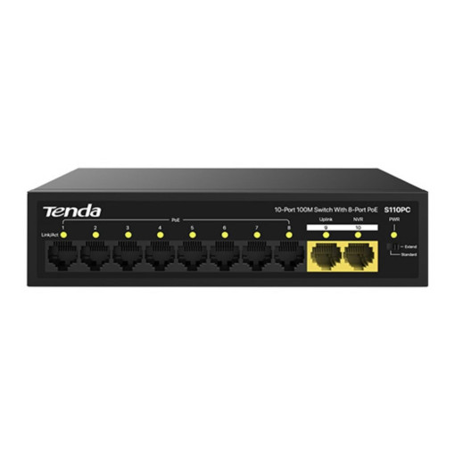 Tenda S110PC 10 Port 8 Port Poe+ 10/100 Mbps + 2 Port Uplink Switch Çelik Kasa Rack Mount Yönetilemez Switch Tenda S110PC 10 Port 8 Port Poe+ 10/100 Mbps + 2 Port Uplink Switch Çelik Kasa Rack Mount Yönetilemez Switch