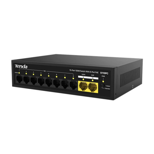 Tenda S110PC 10 Port 8 Port Poe+ 10/100 Mbps + 2 Port Uplink Switch Çelik Kasa Rack Mount Yönetilemez Switch Tenda S110PC 10 Port 8 Port Poe+ 10/100 Mbps + 2 Port Uplink Switch Çelik Kasa Rack Mount Yönetilemez Switch