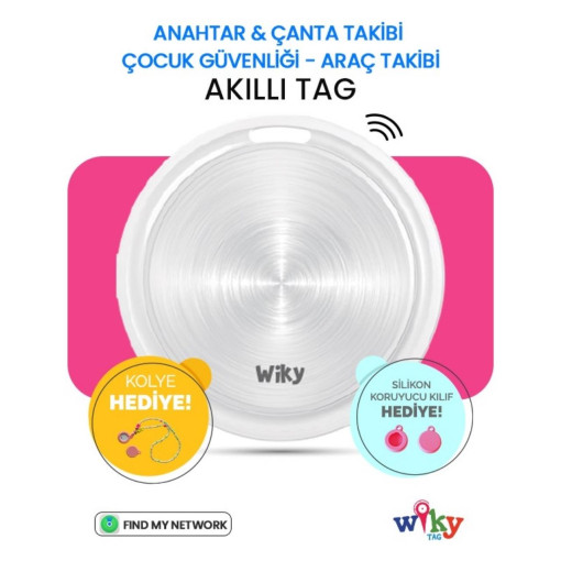Wiky Tag Çocuk Smart Airtag  - Akıllı Konum Takip Cihazı Pembe (APPLE UYUMLU)