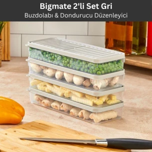 bigmate 2'li Şeffaf Saklama Kabı 2x1 Lt BGMT1115 Mikrodalga Buzdolabı ve Dondurucu Uyumlu Düzenleyici