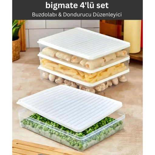 bigmate BGMT2525 4'lü Şeffaf Saklama Kabı 4x2,5 Lt Mikrodalga Buzdolabı ve Dondurucu Uyumlu Düzenleyici bigmate BGMT2525 4'lü Şeffaf Saklama Kabı 4x2,5 Lt Mikrodalga Buzdolabı ve Dondurucu Uyumlu Düzenleyici