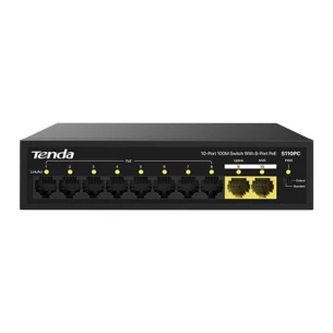 Tenda S110PC 10 Port 8 Port Poe+ 10/100 Mbps + 2 Port Uplink Switch Çelik Kasa Rack Mount Yönetilemez Switch